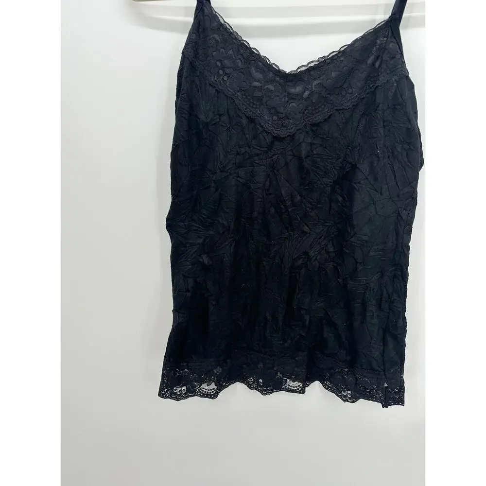 Maurices Womens Black Crinkle Lace Y2K Tank Top Camisole Size L Grunge‎ Emo - Picture 2 of 6